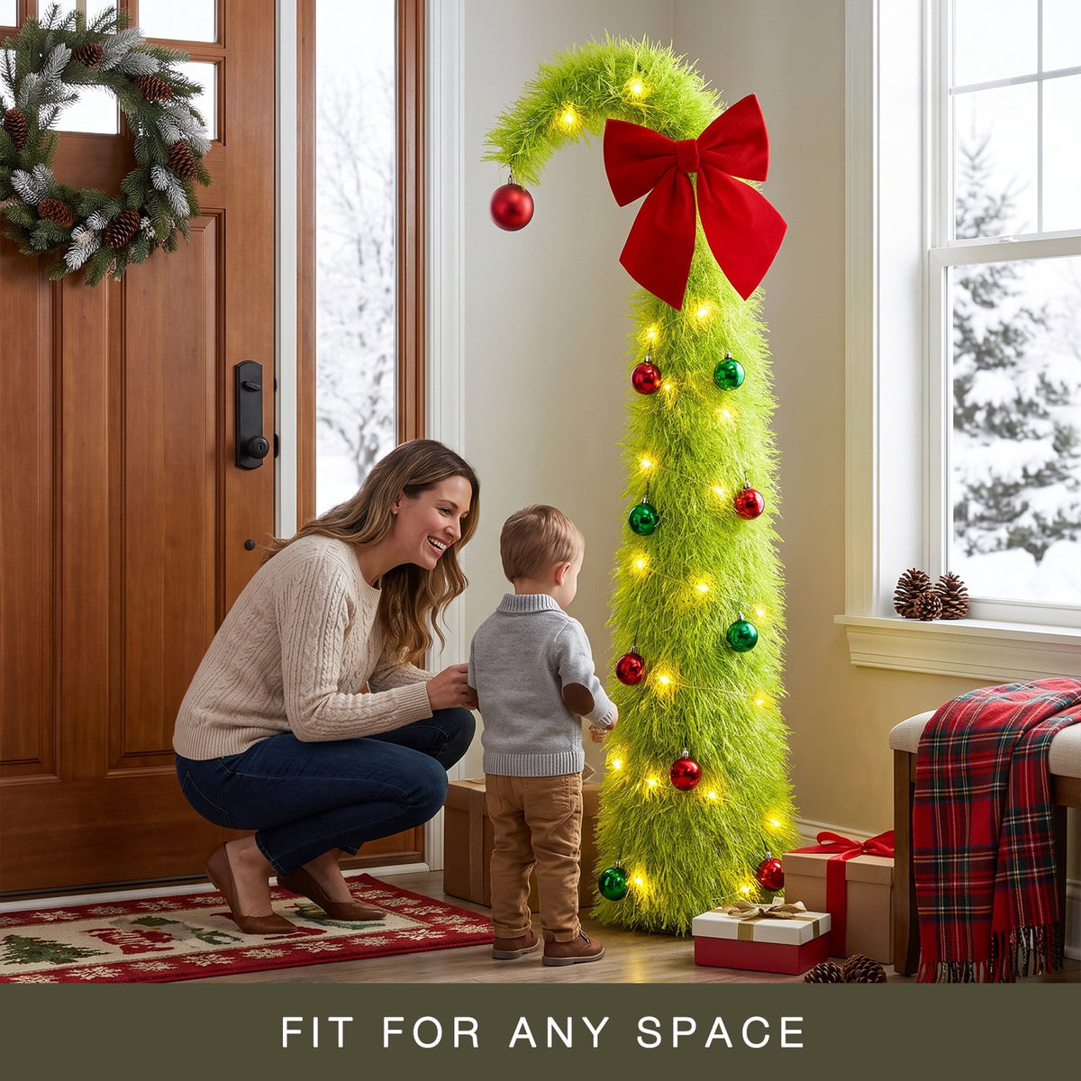 Ayieyill Christmas Tree 5FT Pencil Christmas Tree, Collapsible Pop up Tinsel Tree for Christmas Decorations Indoor, Pink