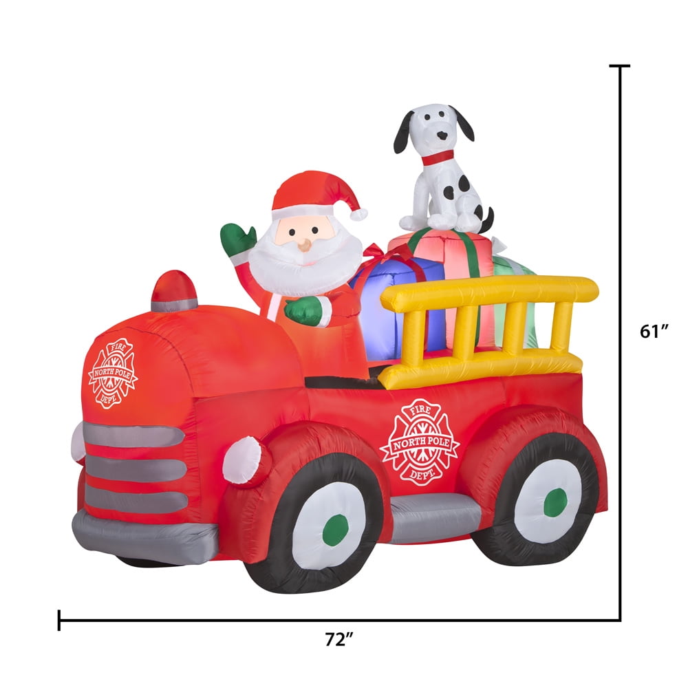 Gemmy Inflatable Santa Driving Fire Truck LED Lighted Yard Decoration - 61 in