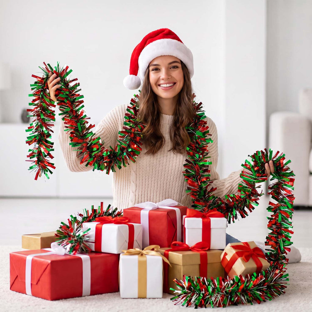 Ayieyill 33ft Tinsel Garland Hanging Christmas Tree Garland for Christmas Tree Decorations Indoor, Iridescent