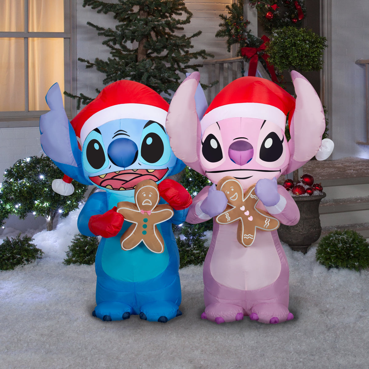 Gemmy Airblown Disney Stitch and Angel Gingerbread Scene Christmas Inflatable, 4-Ft, LED Yard Decor