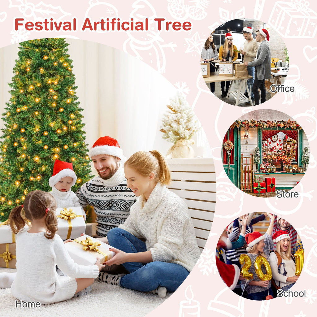 Topbuy 6.5ft Pencil Christmas Tree Pre-Lit Hinged Artificial Decoration w/ 250 Warm White Lights