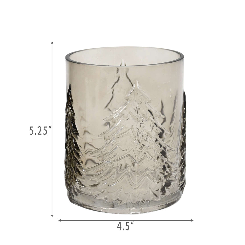 Small Brown Glass Tree Pattern Christmas Pillar Candle Holder, 5.3", by Holiday Time