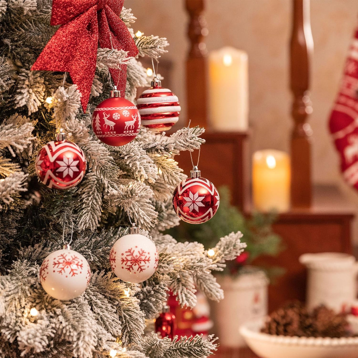 Valery Madelyn 24ct 2.36" Christmas Ball Ornaments, Red White Shatterproof Ornaments for Christmas Party Decor