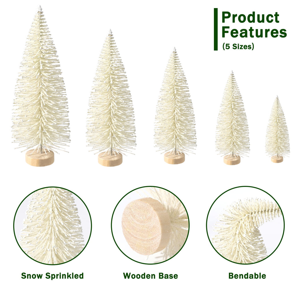 Ayieyill 30PCS Artificial Mini Christmas Trees, Mini Pine Tree Sisal Trees with Wood Base Bottle Brush Trees for Christmas Table Top Decor Winter Crafts Ornaments
