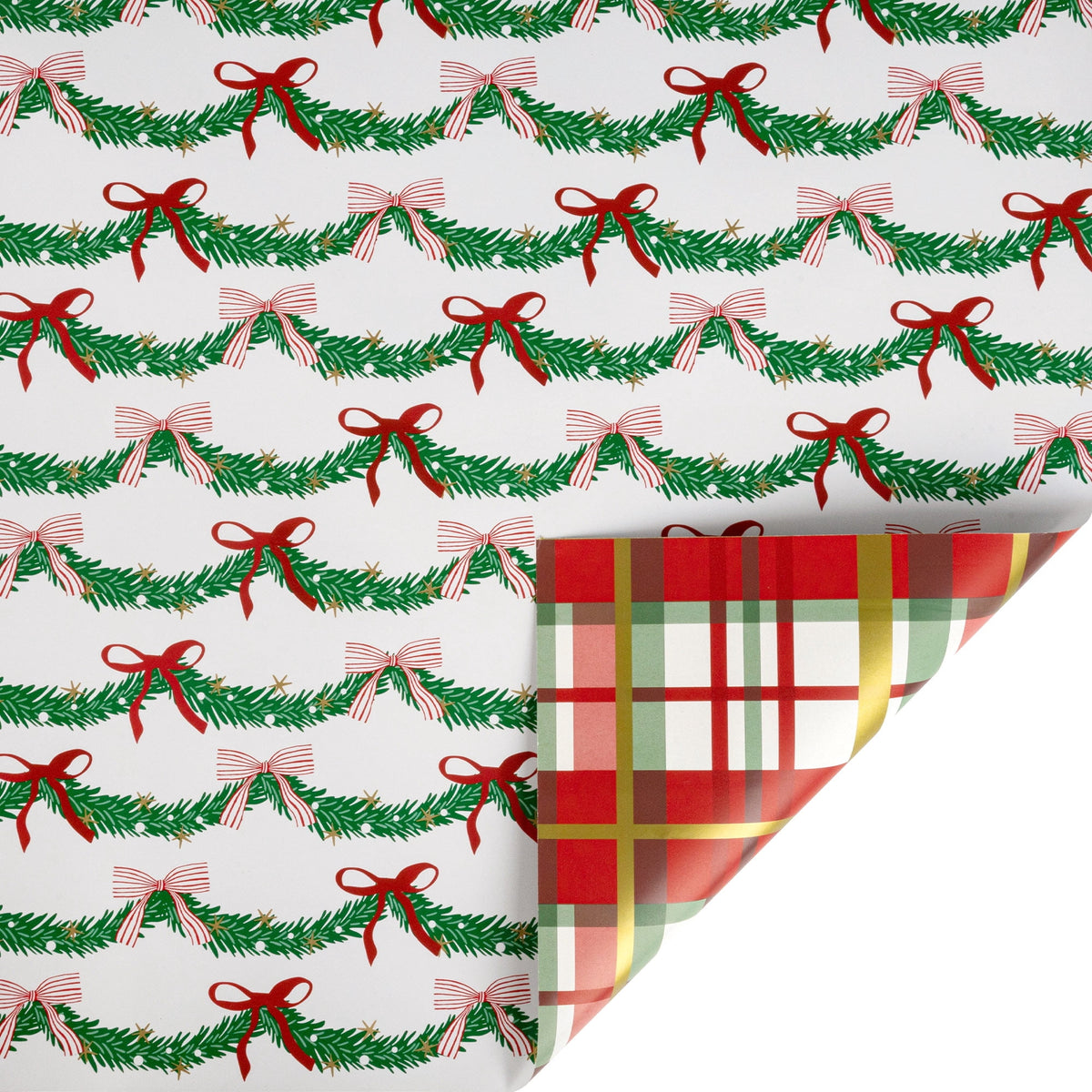 LaRibbons 30" x 10' Holiday Reversible Metallic Gift Wrap Kit | Vintage Santa and Holiday Greens