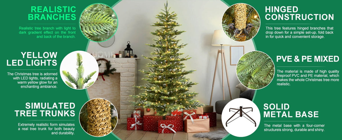 Bringstar 6Ft Prelit Christmas Tree, Premium Artificial Tree with 814 Realistic PE&PVC Mixed Tips, 400 Warm Lights