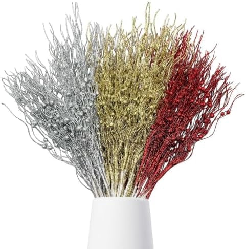 24 Pcs Christmas Tree Picks Decor,17” Artificial Glitter Curly Berry Stems