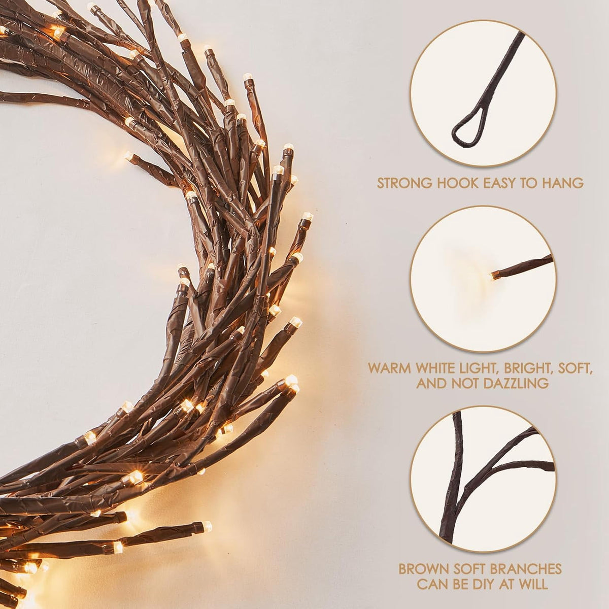 Twinkle Star 144 LED, 18 Branches Enchanted Willow Vine Lights, 7.5ft Plug-in Lights for Walls Bedroom Home Decor, 1 Pack
