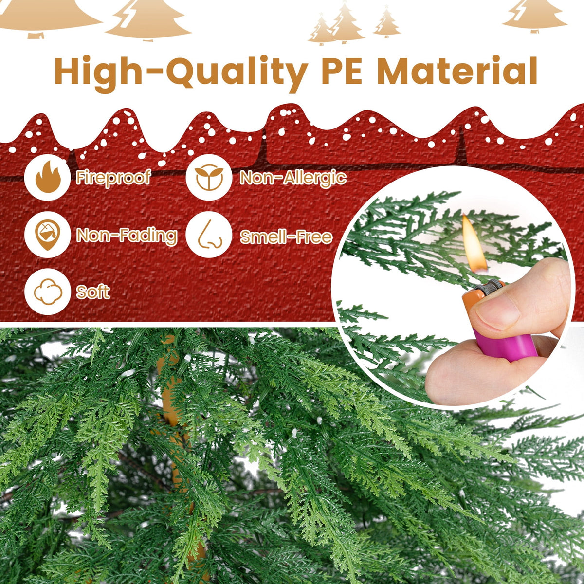 Costway 6.5 FT Pre-Lit Cypress Christmas Tree Hinged with 470 PE Branch Tips Timer & 430 Lights
