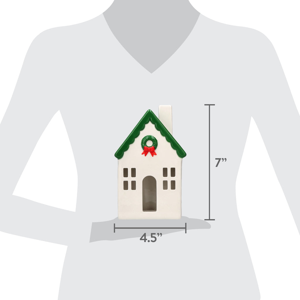 Ceramic House with Wreath Christmas Decoration, Red/White/Green, 7", by Holiday Time
