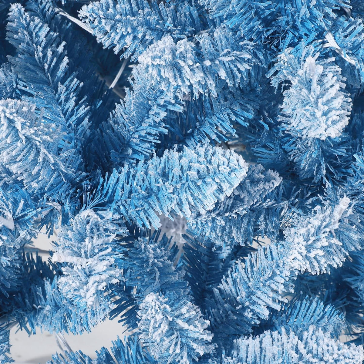 6ft Blue Gradient Snow Flocked Pencil Christmas Tree, Slim Artificial Holiday Decor with Sturdy Metal Stand, Flame-Retardant PVC, for Home, Party