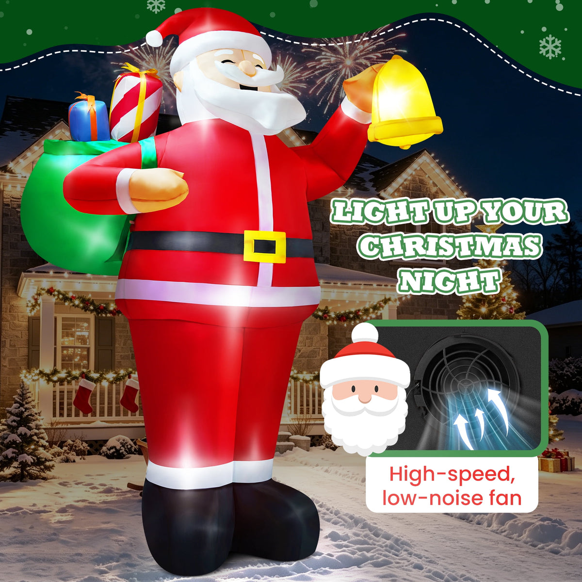 Yexmas 7FT Christmas Inflatable Santa Claus with Photo Frame, Blow Up Santa Claus Xmas Decorations for Outdoor Indoor, Built-in LED Light for Yard Gardern Lawn