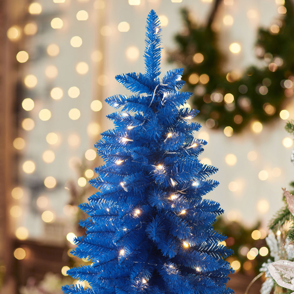 VEIKOUS 6.5ft Pre-lit Pencil Christmas Tree Slim w/250 LED Lights & Metal Stand, Green