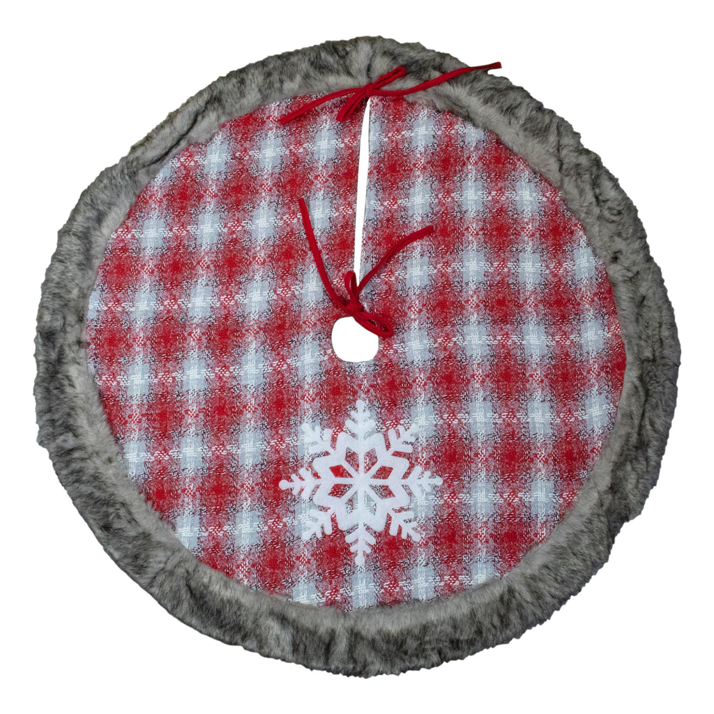 Northlight 48" Red and White Plaid Christmas Tree Skirt with Snowflake