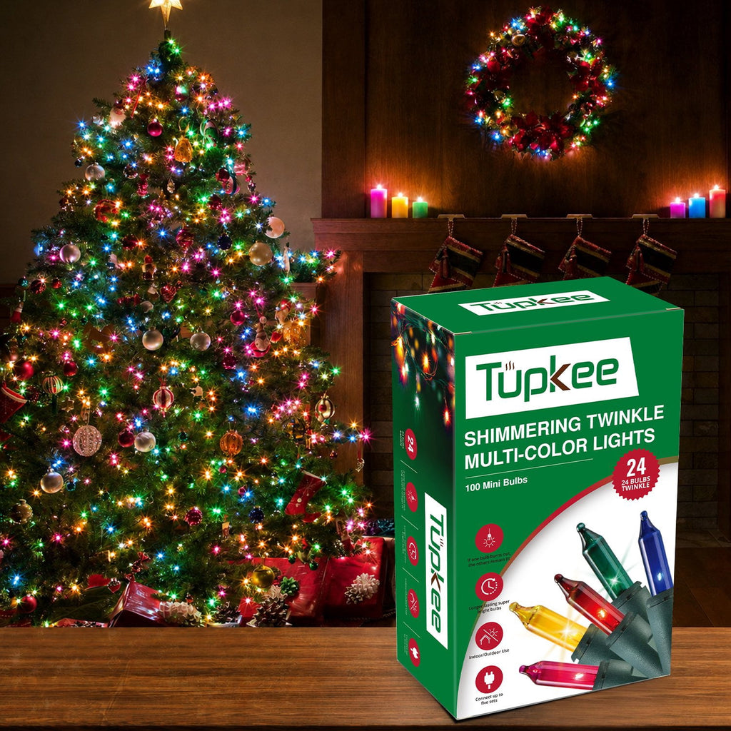 Christmas Random Shimmering Twinkle Lights - 24 of 100 Lights Twinkle Indoor Outdoor - 20.5 Feet Light String, 100 Clear Bulbs - Christmas Tree Holiday Decor Sparkling Twinkling Christmas Lights