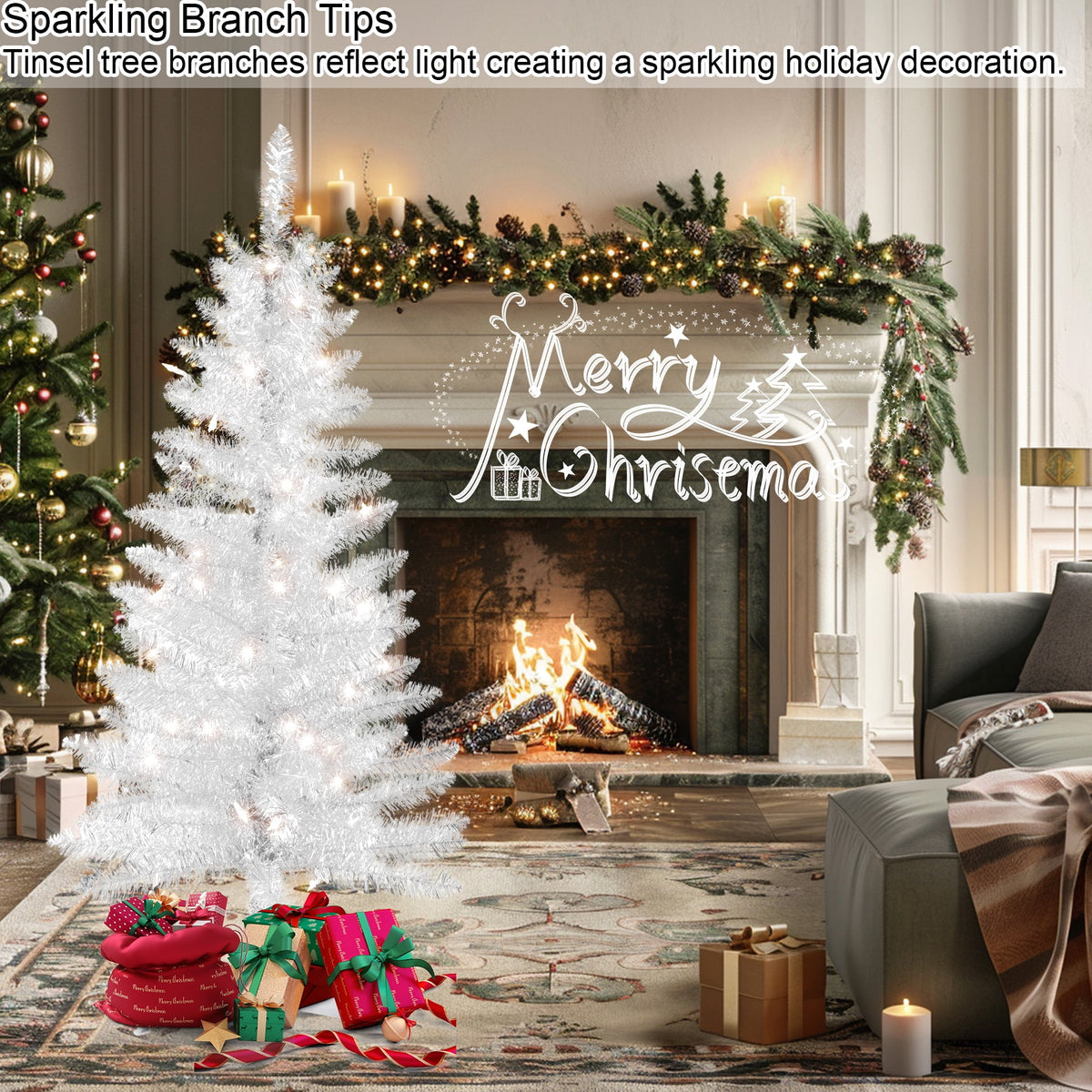 Mayhihi 4FT White Small Christmas Tree with Lights, Artificial Xmas Trees for Home Office