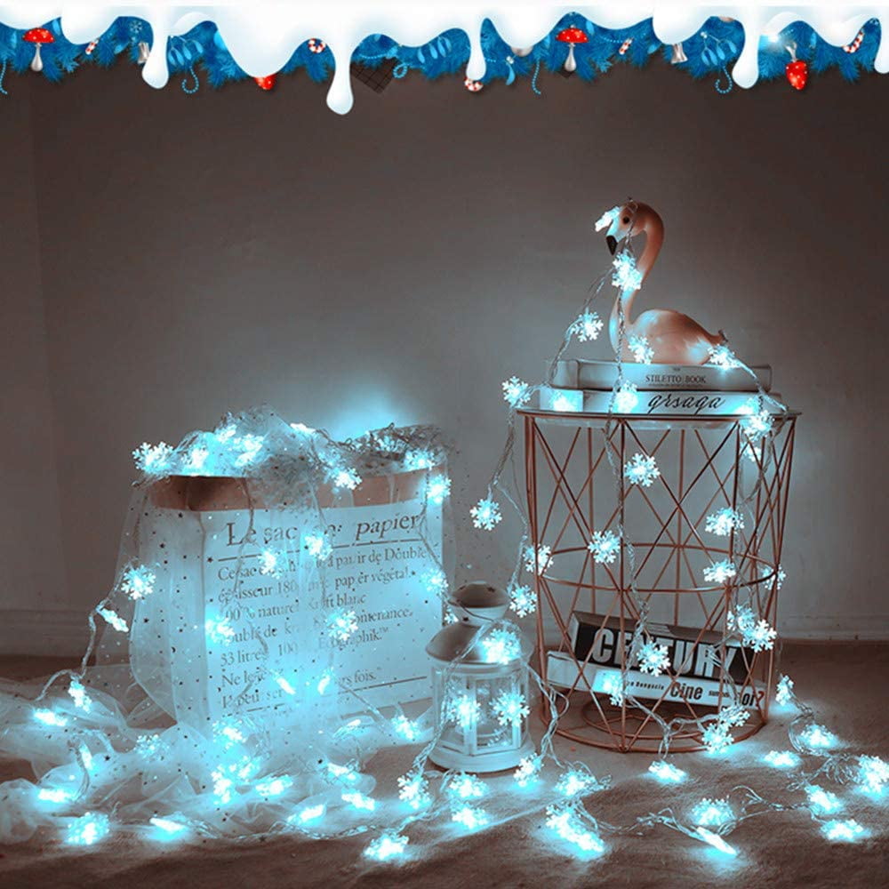 SOMNR Snowflake Christmas Lights 20FT 40 LED, ,Waterproof Fairy Lights for Room Decorations, Outdoor Indoor Patio Decor (Cool White)