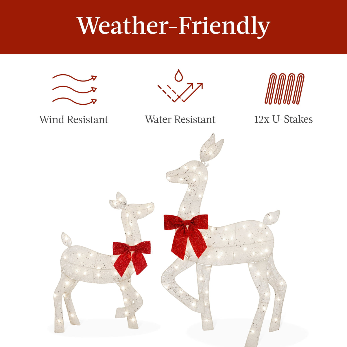 Best Choice Products 3-Piece 2D Deer Family Set, Lighted Christmas Outdoor Decoration w/ 175 Lights, Stakes - Gold