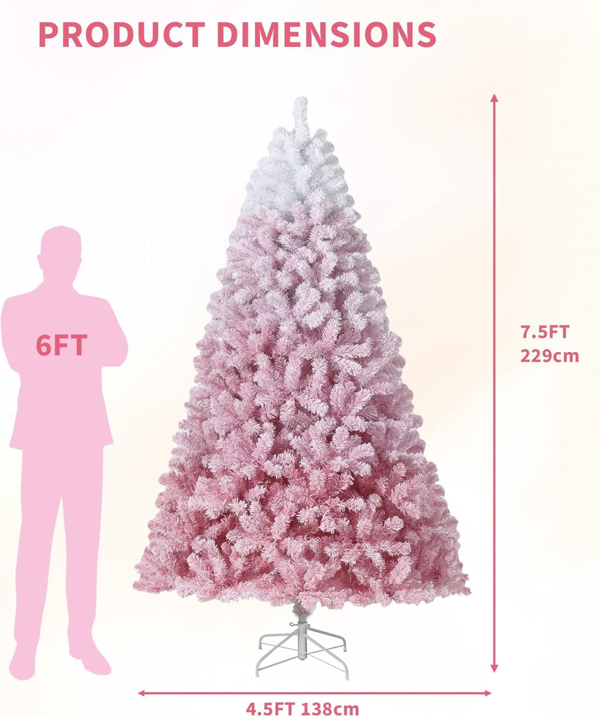 4.5/6/7.5/9 ft Flocked Pencil Christmas Tree with 100 Lights, Pre Lit Tall Skinny Christmas Tree with PVC Branch Tips, Premium Hinged Xmas Tree with Metal Base, Slim Artificial Christmas Tree