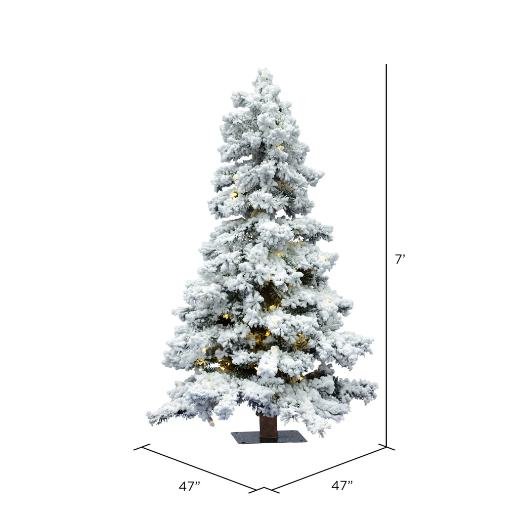 Vickerman 7' Flocked Spruce Artificial Christmas Tree, Warm White LED Lights
