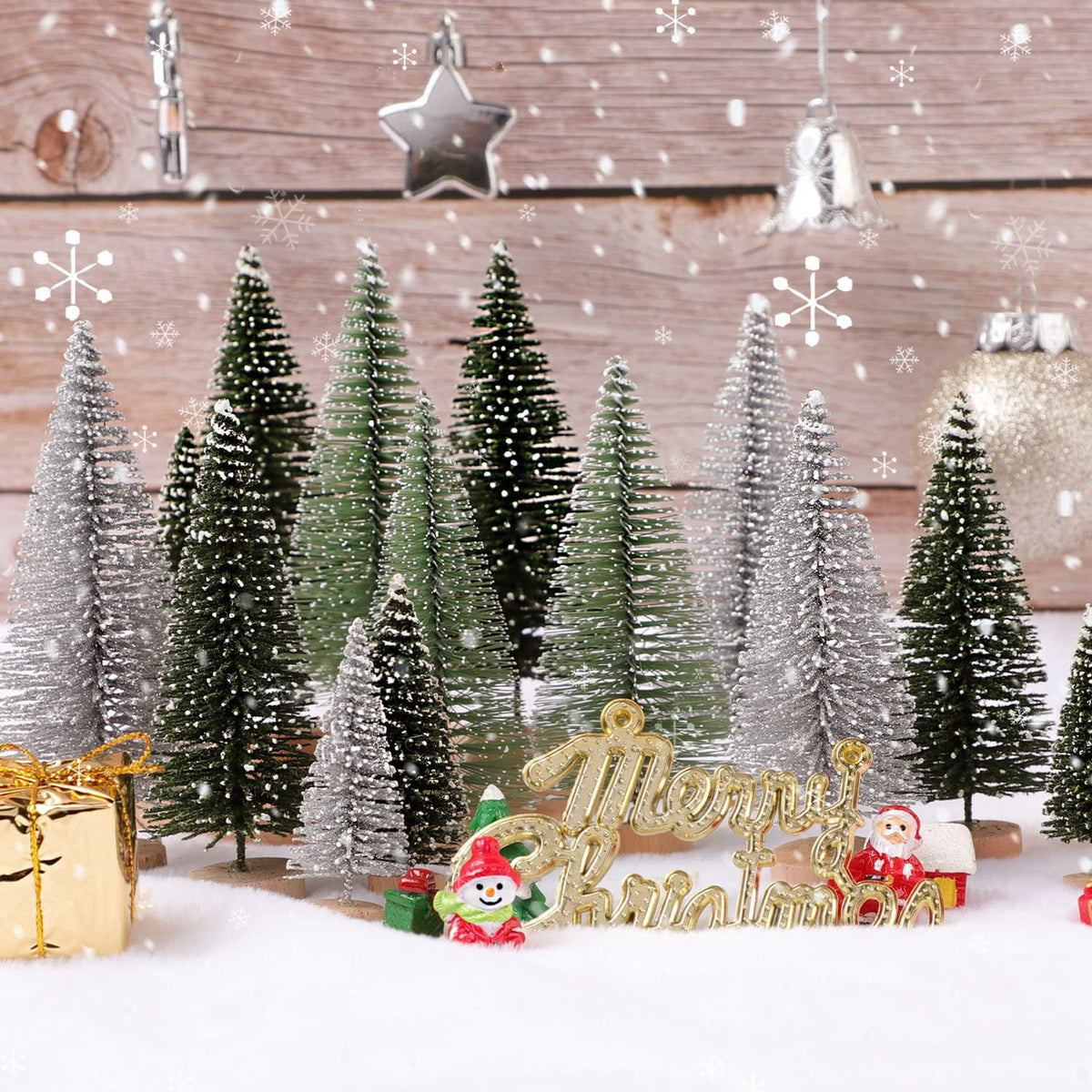 Ayieyill 30PCS Artificial Mini Christmas Trees, Mini Pine Tree Sisal Trees with Wood Base Bottle Brush Trees for Christmas Table Top Decor Winter Crafts Ornaments