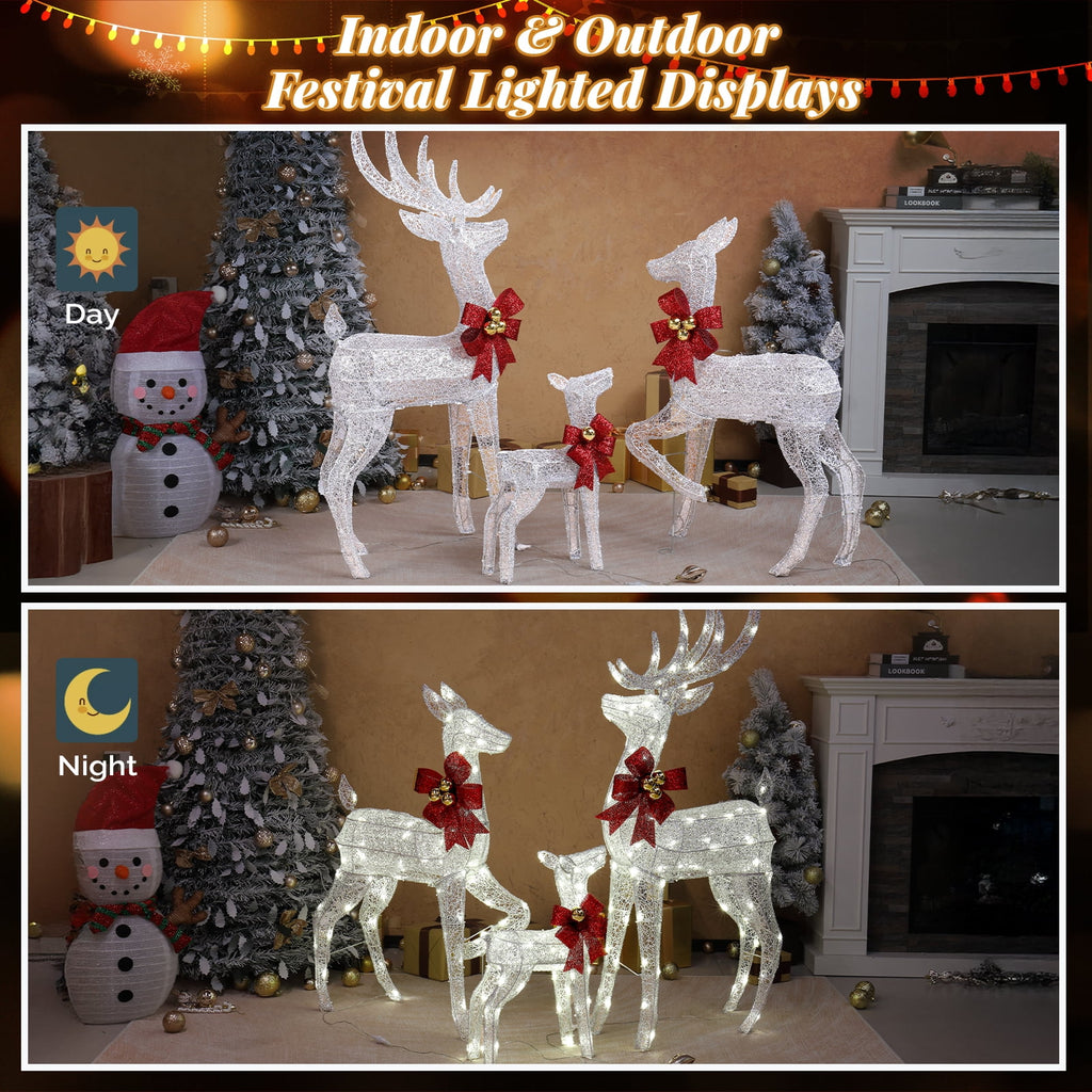 Ktaxon Christmas Outdoor Decor 4FT Lighted Reindeer Set 3Pcs Yard Deer Decorations LED Lights - Gold