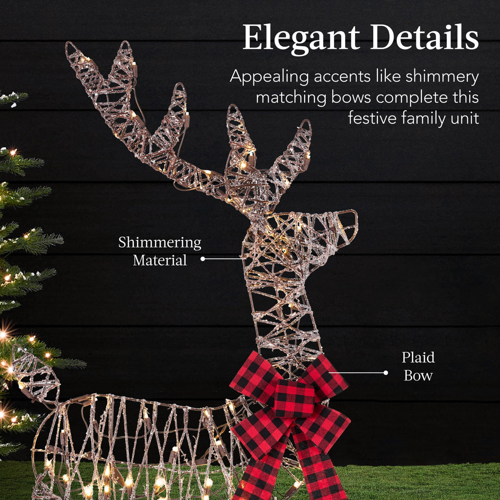 Best Choice Products 3-Piece 2D Deer Family Set, Lighted Christmas Outdoor Decoration w/ 175 Lights, Stakes - Gold