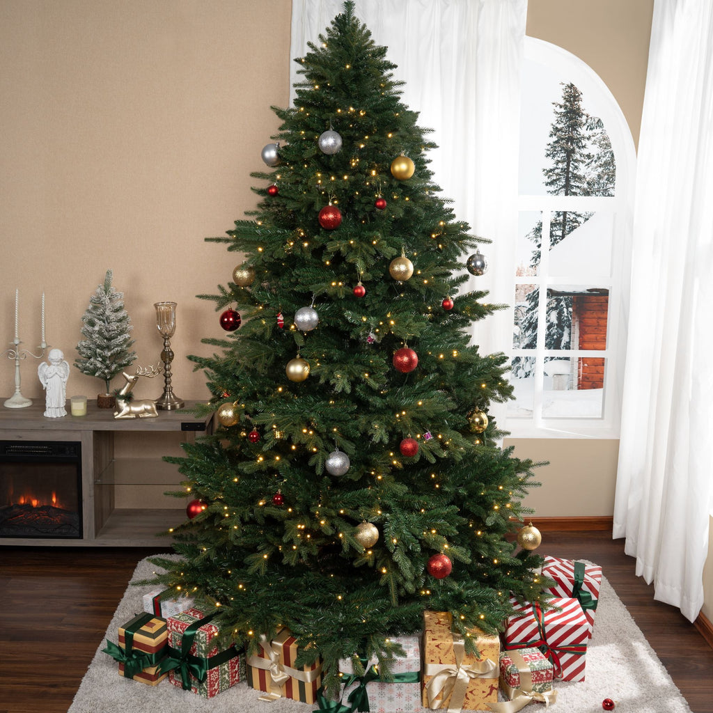 Naomi Home 4.5ft Rustic Christmas Tree with Lights, Realistic Classic Christmas Tree Prelit with 1117 Branch Tips, 300 Warm Lights and Metal Stand, Aritificial Christmas Tree
