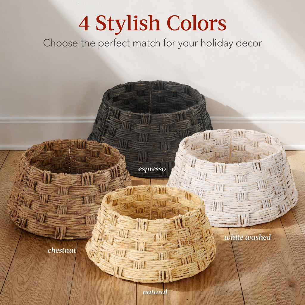 Best Choice Products 42in Basket Woven Hyacinth Christmas Tree Collar, Tree Skirt Accessory w/ Cord Cut-Out - Chestnut