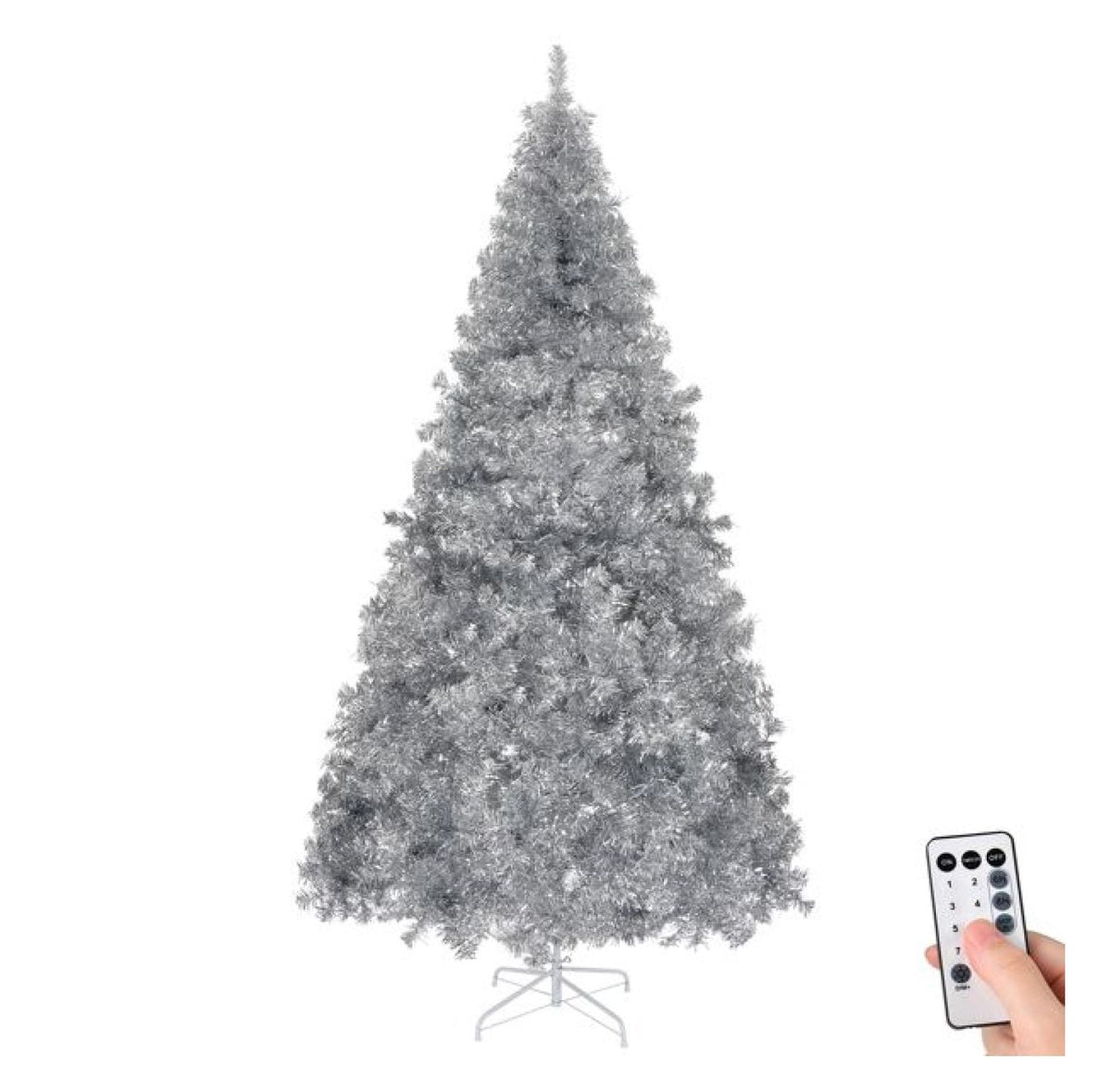 8ft Pre-Lit Silver Christmas Tree, 1350 Tips, 500 Lights, Hinged Xmas Pine Tree with Remote, Indoor Holiday Decorations