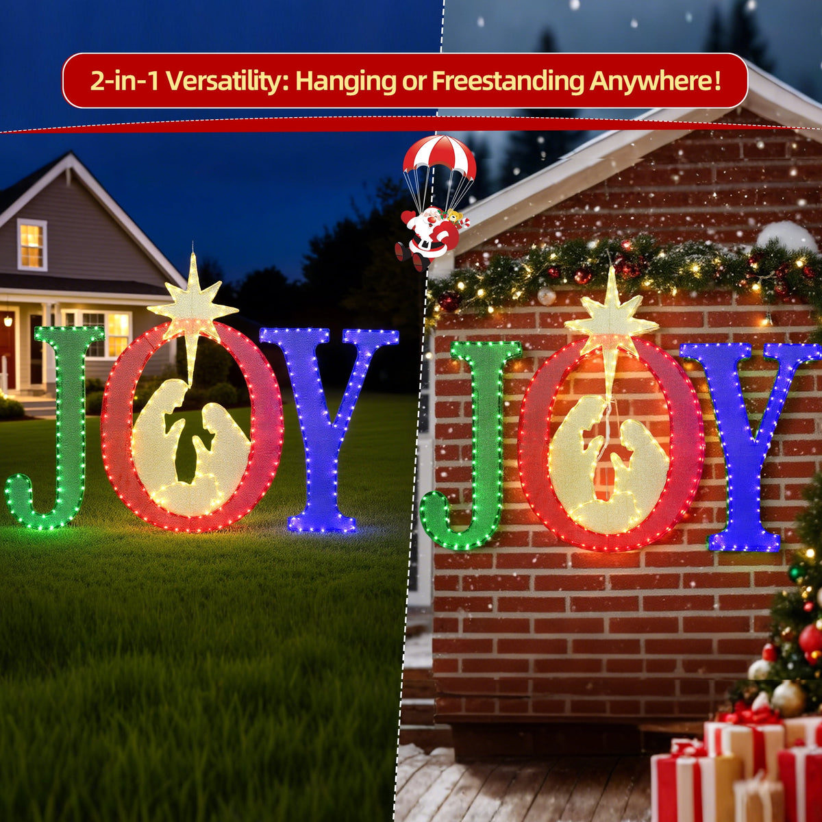 Starfree 49-inch Outdoor Nativity Decoration Lighted JOY Sign with Outdoor Christmas Yard Decorations Hanging and Standing Options for Porch & Garden