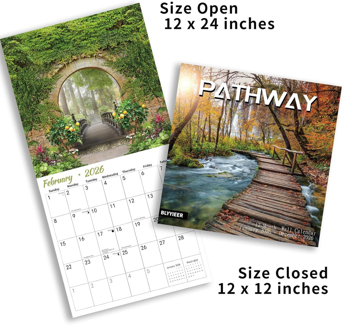 2026 Wall Calendar,Wolf Calendar 2025-2026,Wolf Monthly Wall Calendar, 12" x 24" Open,Family Planner Calendar with Wolf, Home & Office Organizer,Hangable