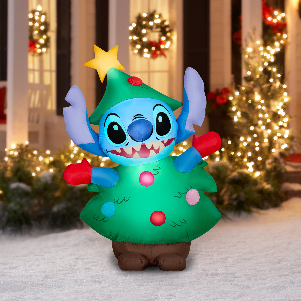 Airblown Christmas Yard Inflatable Stitch in Christmas Tree Costume by Disney, 5 ft