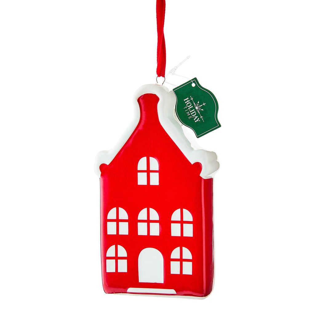 Red and White Ceramic House Christmas Ornament, 5.5", by Holiday Time