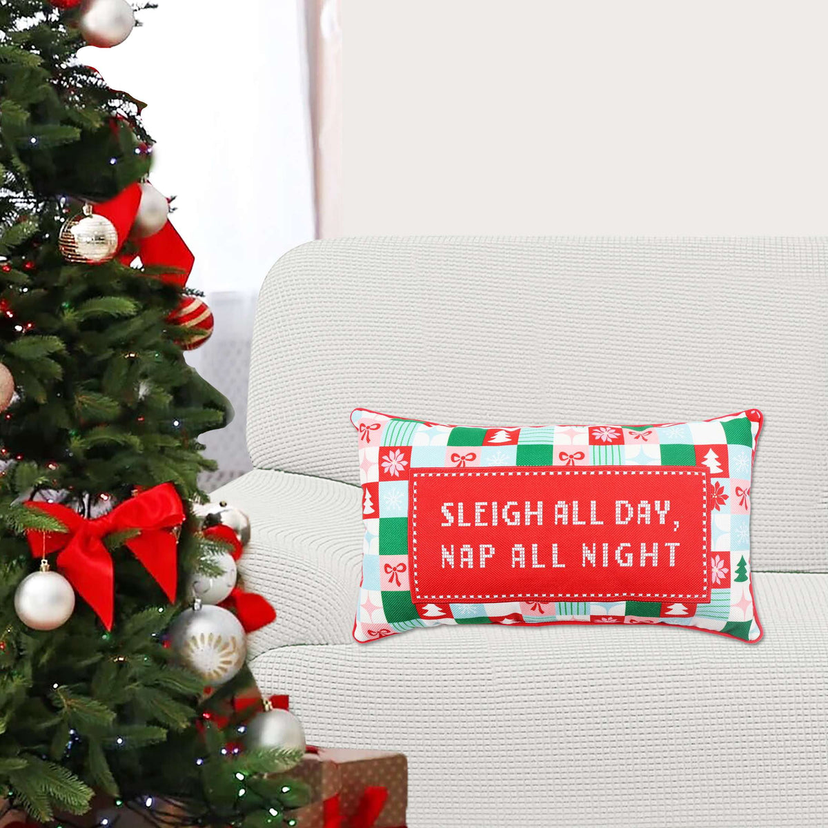 Holiday Time Sleigh All Day Nap All Night Decorative Lumbar Pillow