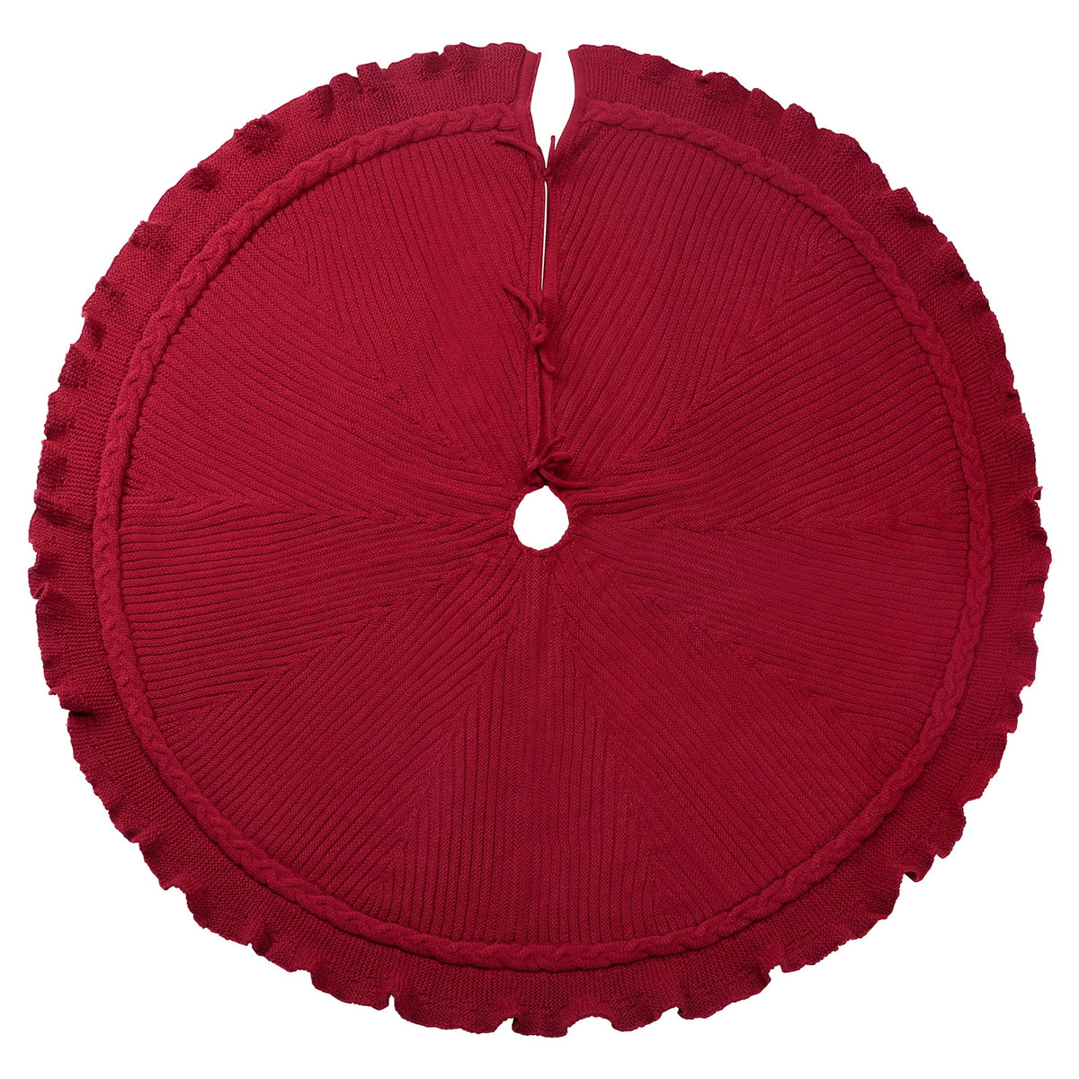 Ayieyill Christmas Tree Skirt, 48 inches Cable Knit Knitted Thick Rustic Xmas Tree Skirts Decoration, Red Tree Skirt Christmas Decoration, Burgundy