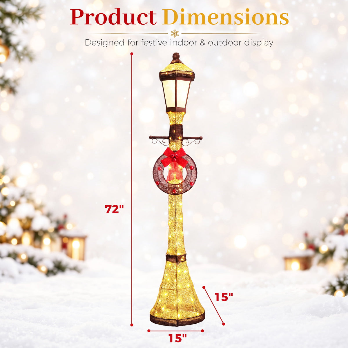 FOOWIN 6FT Christmas Lamppost Set of 2, Outdoor Christmas Lamp Post Decoration with 120 LED Lights, Holiday Porch Lamp Post Decor, Gold
