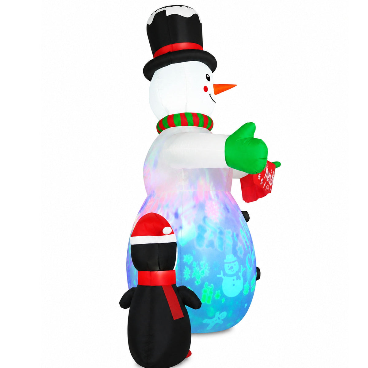 Yexmas 8FT Christmas Inflatable Snowman Blow Up Yard Decor with 360° Colorful Projection, Music On/Off, Penguin, Gift Boxes, Merry Christmas Banner for Outdoor Yard Decor