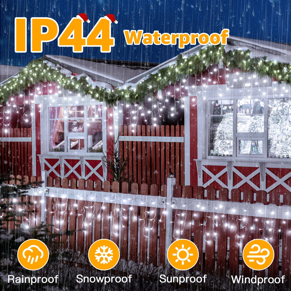 Ollny 24ft 216 LED Icicle Lights for Outside, 8 Lighting Modes 3 Timing Waterproof Icicle Christmas Lights Indoor Outdoor Decorations, White