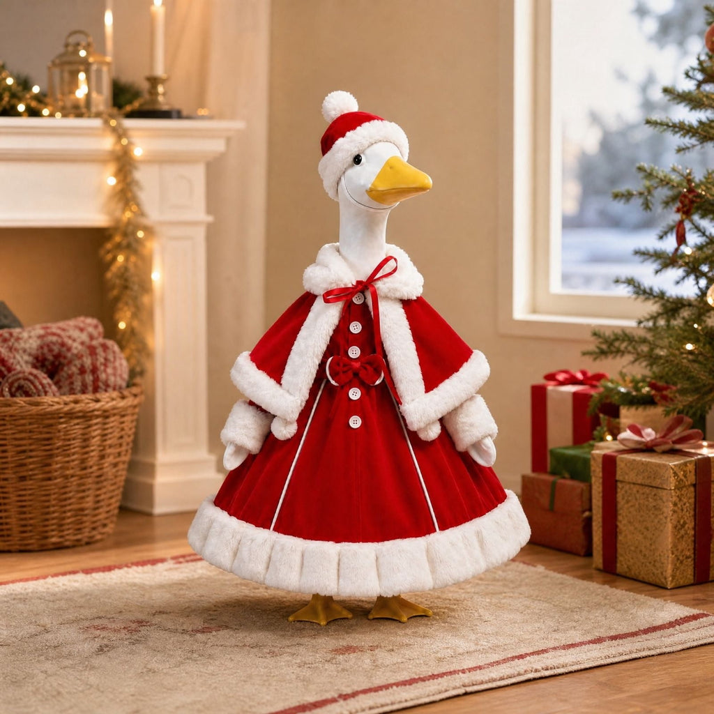 Aurorax Christmas Goose Clothes for Cement Goose Porch Goose 23"/17",Porch Goose Outfit 19 inch,Red Holiday Porch Goose Clothing Accessories for Garden Lawn Yard