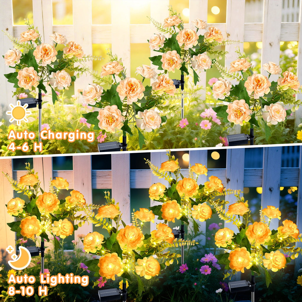 Qoosea Solar Garden Lights Outdoor Waterproof Decorative Flower New Upgraded 2 pack with 17 Butterfly Solar Lights for Garden Yard Outdoor Decor Pathway, Gifts for Mom