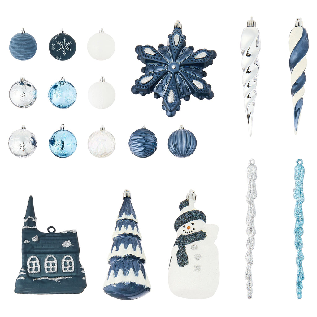 70-Count Blue/Silver/White Shatterproof Christmas Ornaments, by Holiday Time