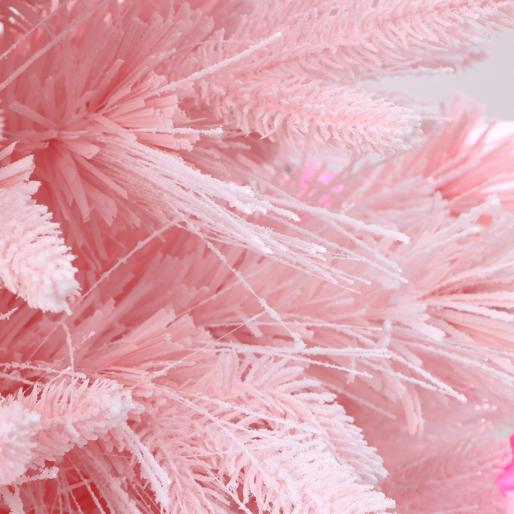 LuxenHome 5Ft Pink Cherry Blossom Christmas Tree with Fiber Optic Lights & Snowman Star Topper