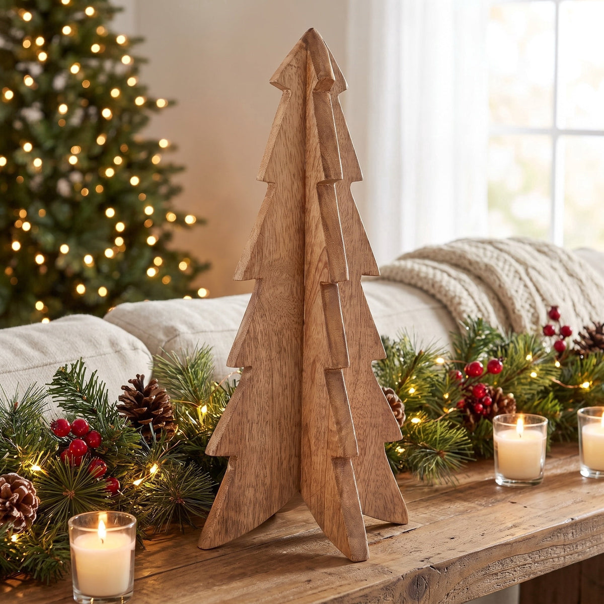 Wooden Christmas Tree Decoration, Natural, 16", by Holiday Time