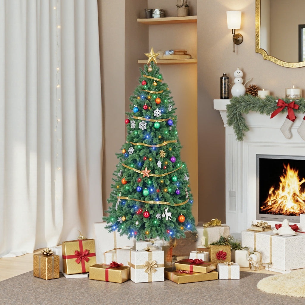 CONCETTA 6FT Pre-Lit Artificial Spruce Christmas Tree with Multicolor LED Lights, Realistic Indoor Home Holiday Decoration