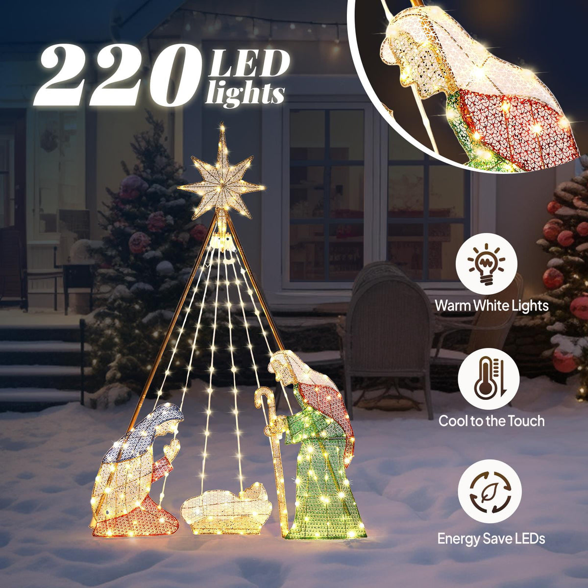 Ktaxon 6ft Christmas Lighted Nativity Scene Holy Family Christmas Outdoor Decor,with 190LED Lights