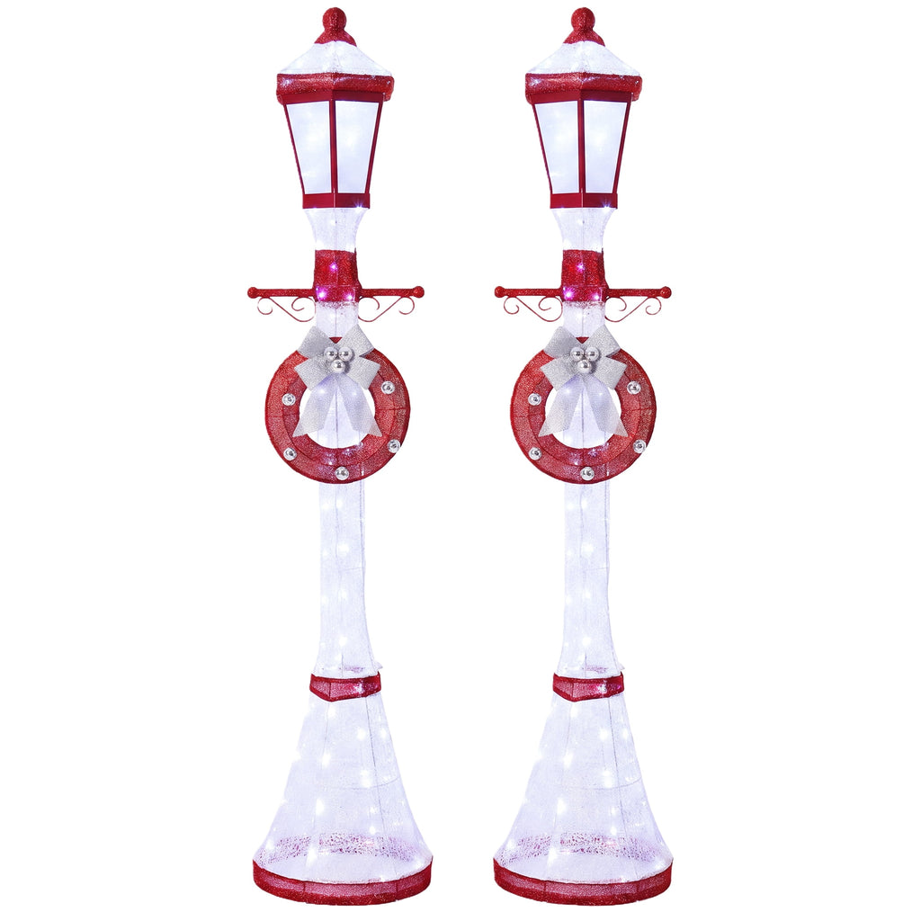 FOOWIN 6FT Christmas Lamppost Set of 2, Outdoor Christmas Lamp Post Decoration with 120 LED Lights, Holiday Porch Lamp Post Decor, Gold