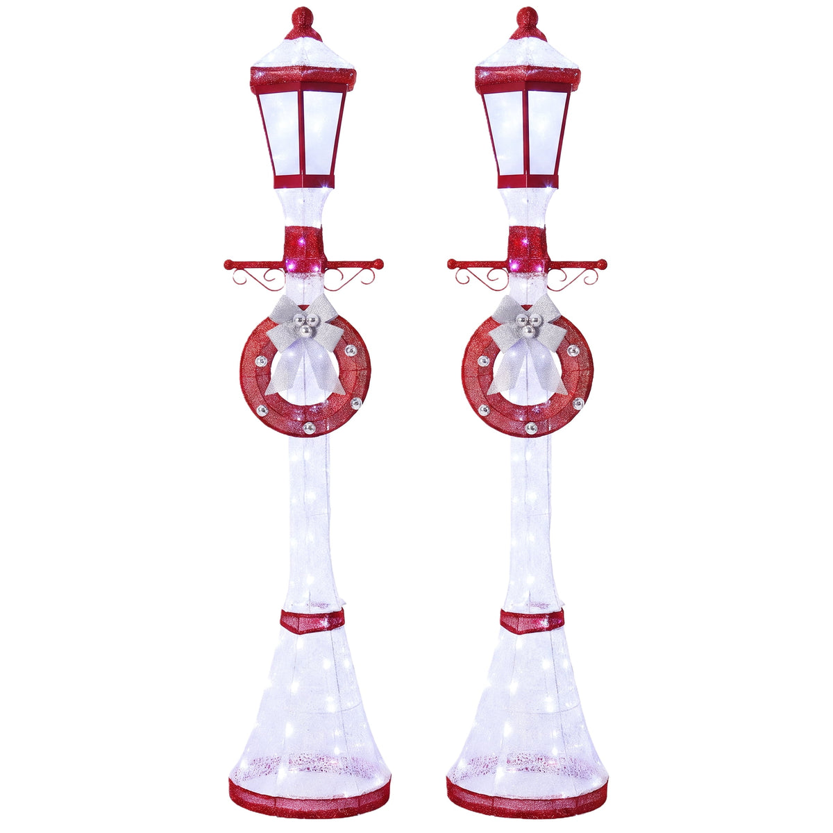 FOOWIN 6FT Christmas Lamppost Set of 2, Outdoor Christmas Lamp Post Decoration with 120 LED Lights, Holiday Porch Lamp Post Decor, Gold