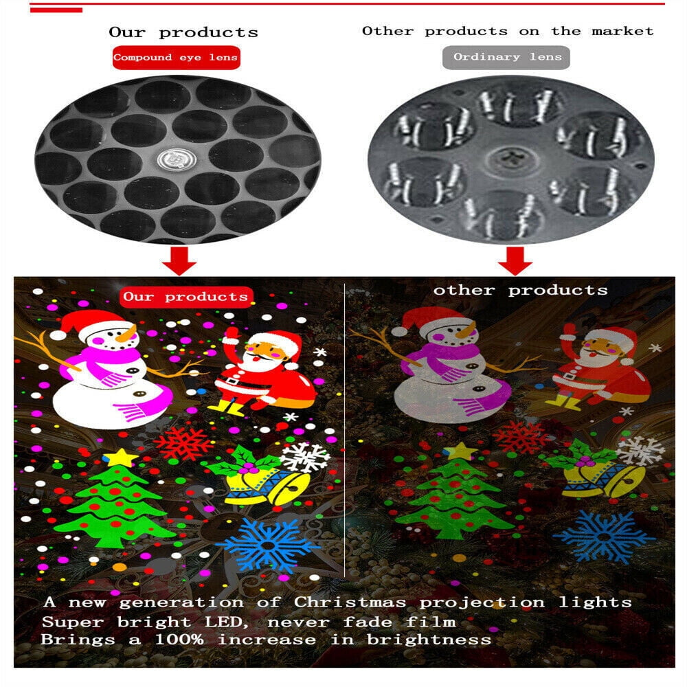 16 Patterns LED Christmas Projector Moving Light Laser Landscape Lamp Indoor Outdoor Xmas Decor