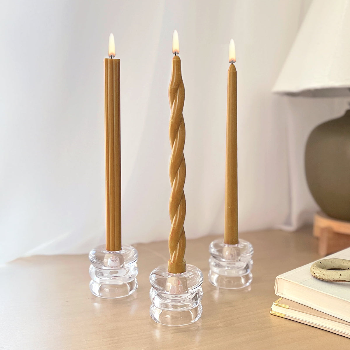 Mainstays Paraffin Wax 10 in Ribbed Taper Candle, Unscented, Red